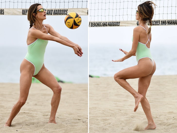 Alessandra Ambrosio Playing Volleyball in a Green Thong Swimsuit