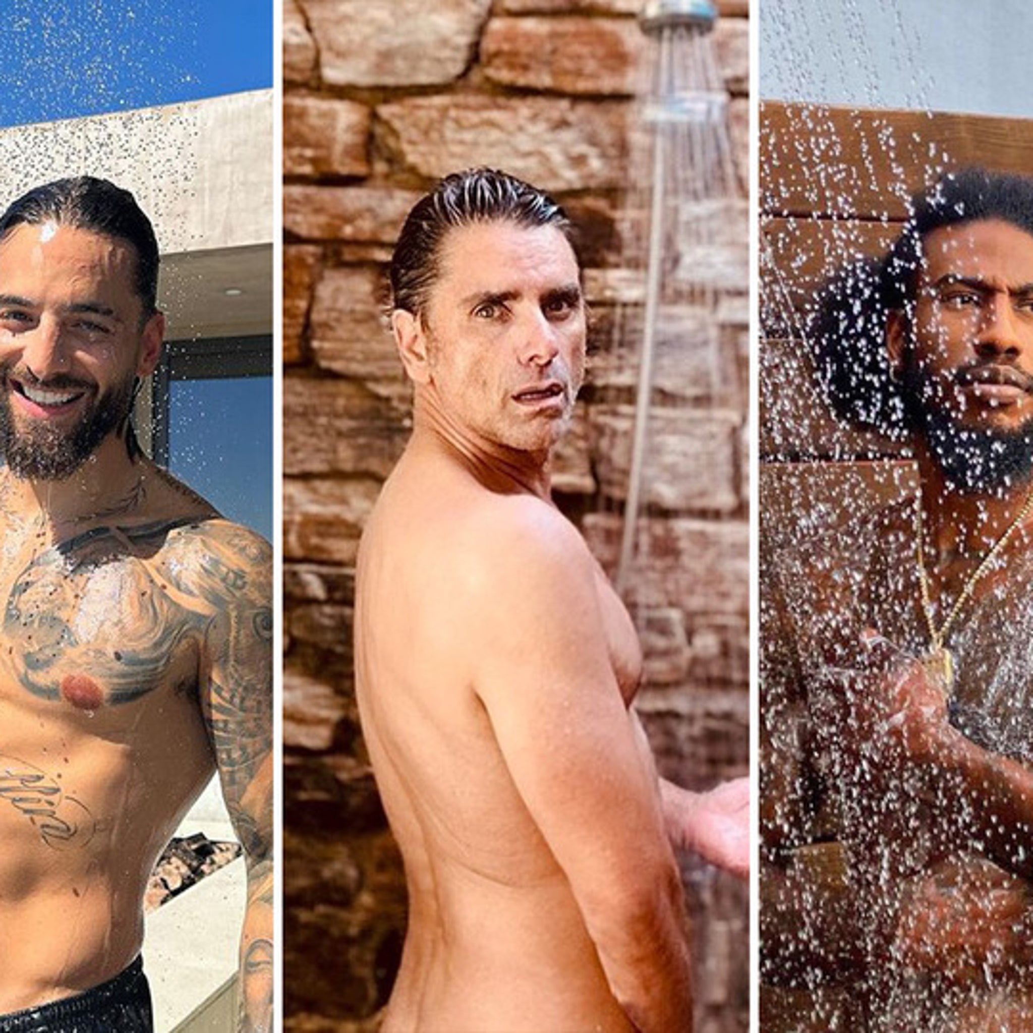 Dudes In The Shower ... Hollywood Drenched In Steamy Selfies!