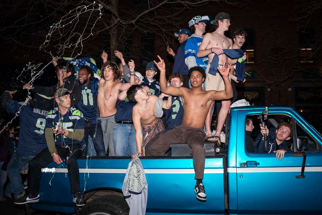 Seattle Seahawks fans celebrate Super Bowl win