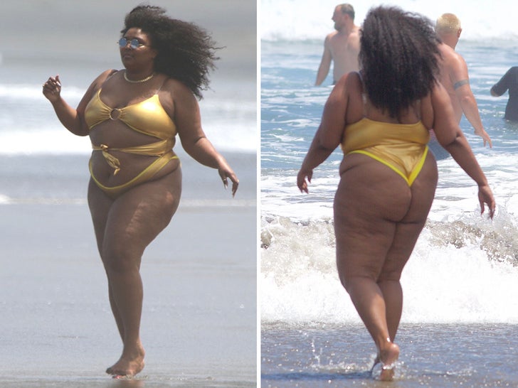 Lizzo Rocks Strappy Gold Swimsuit on Heels of Jillian Michaels Remarks