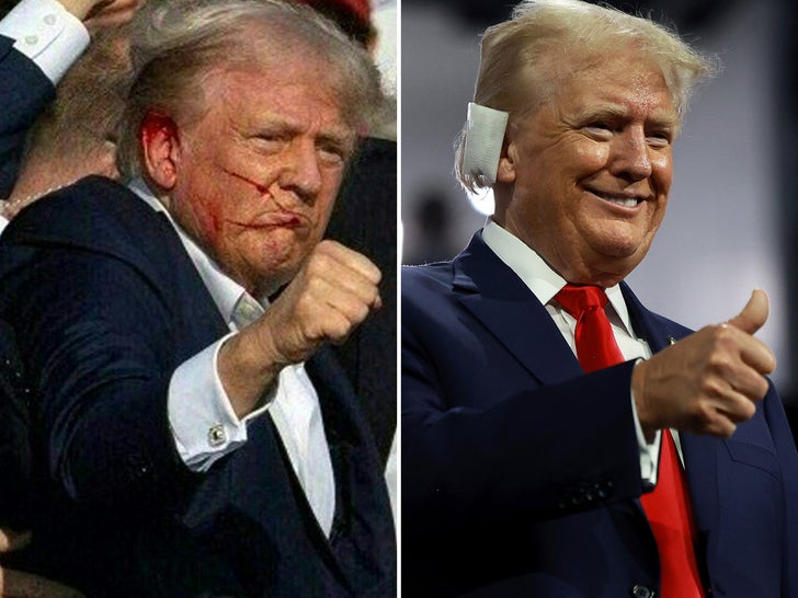 Donald Trump With A Bloody And Bandaged Ear After Being Shot