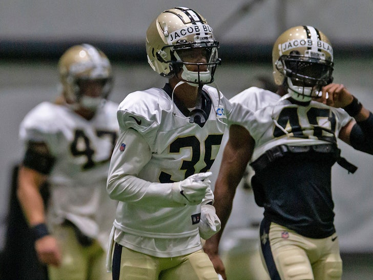 Saints practice with Jacob Blake's name on players' helmets in the