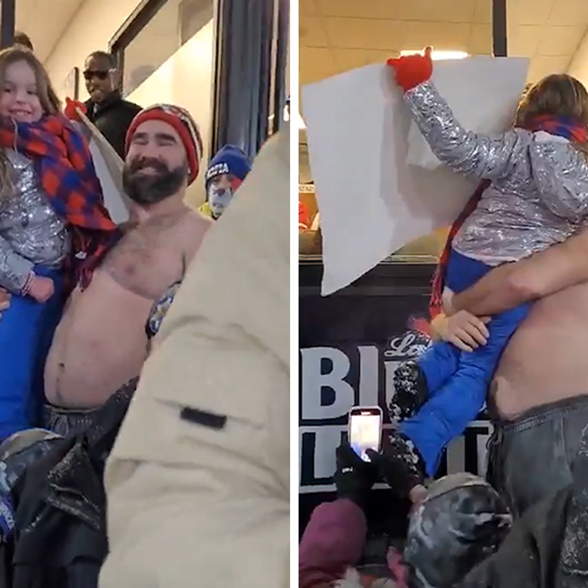 Shirtless Jason Kelce Lifts Young Fans Up to Say Hi to Taylor Swift