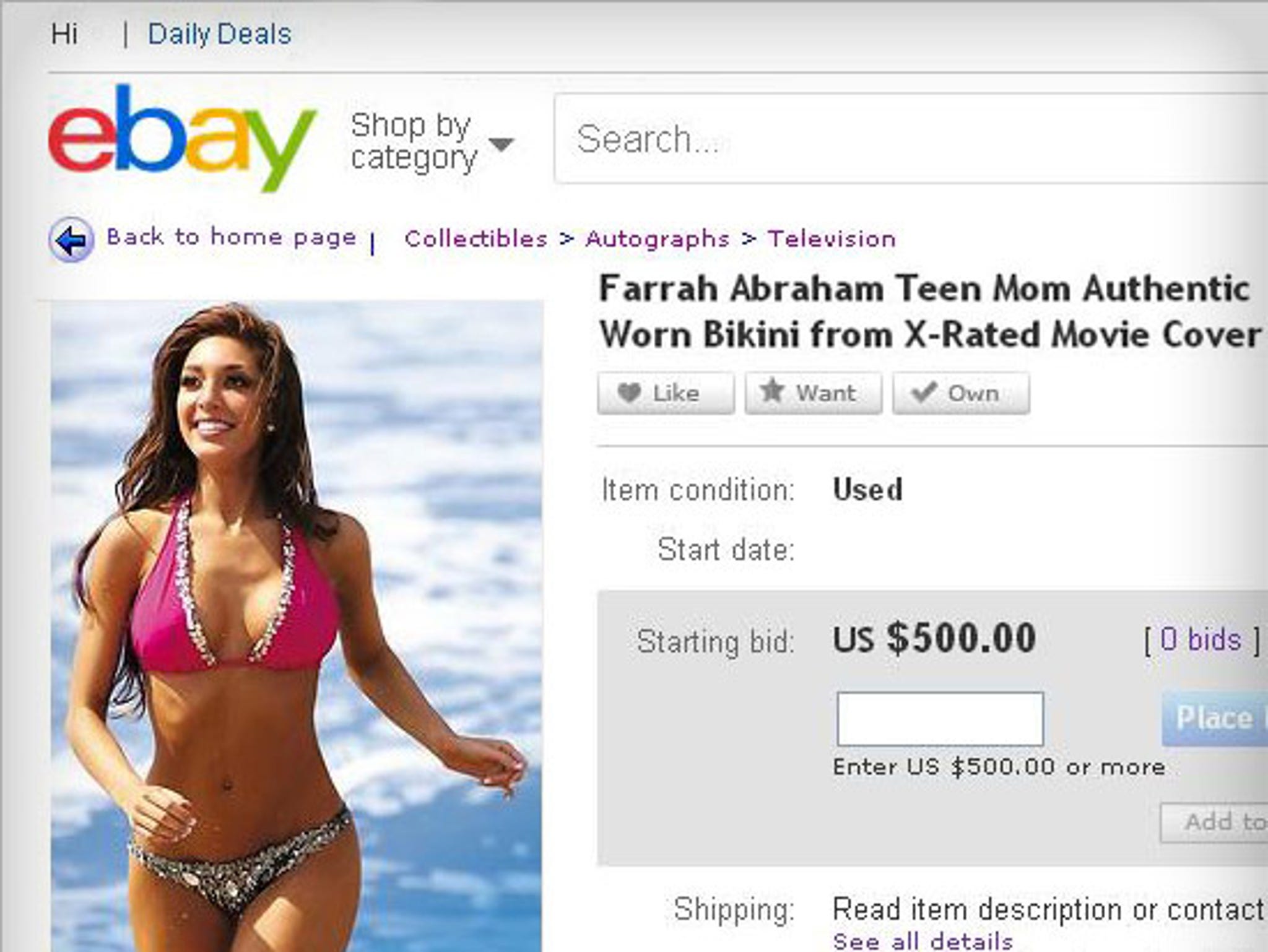 Farrah Abraham -- Sex Tape Bikini YANKED Off Ebay
