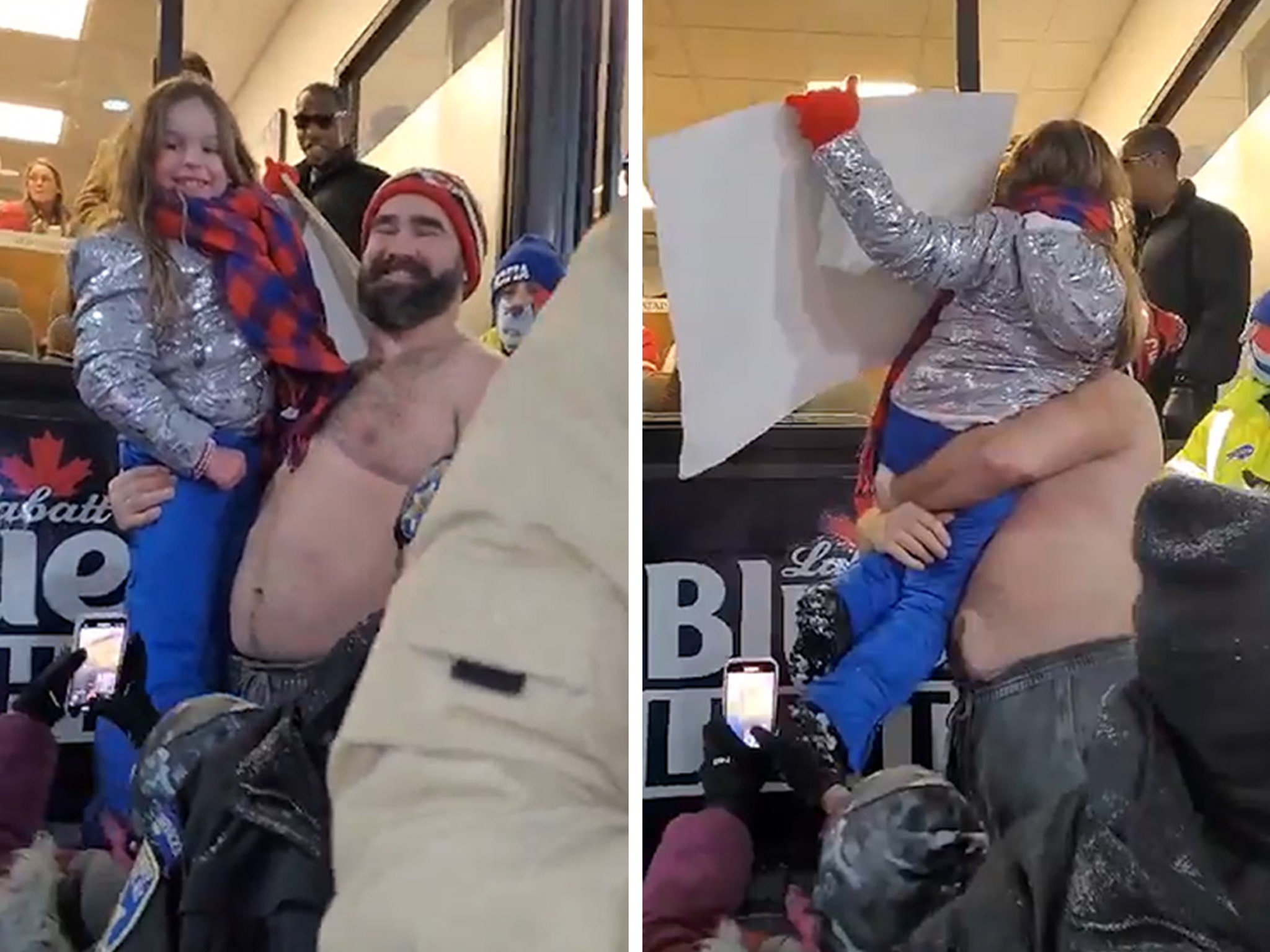 Shirtless Jason Kelce Lifts Young Fans Up to Say Hi to Taylor Swift