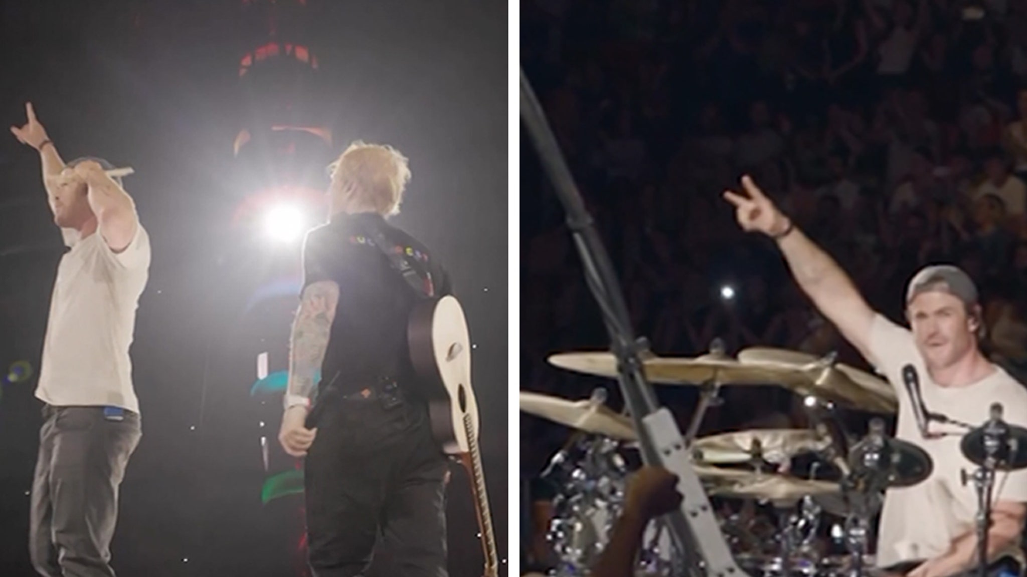 Chris Hemsworth Plays Drums at Ed Sheeran Concert