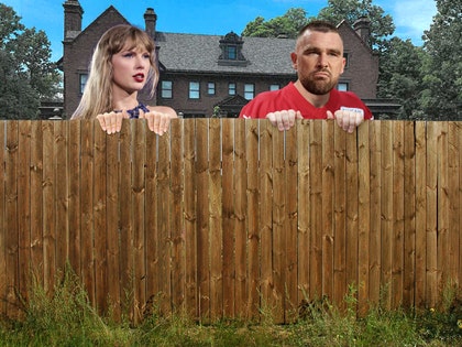 travis kelce and taylor swift fence fun art getty 1