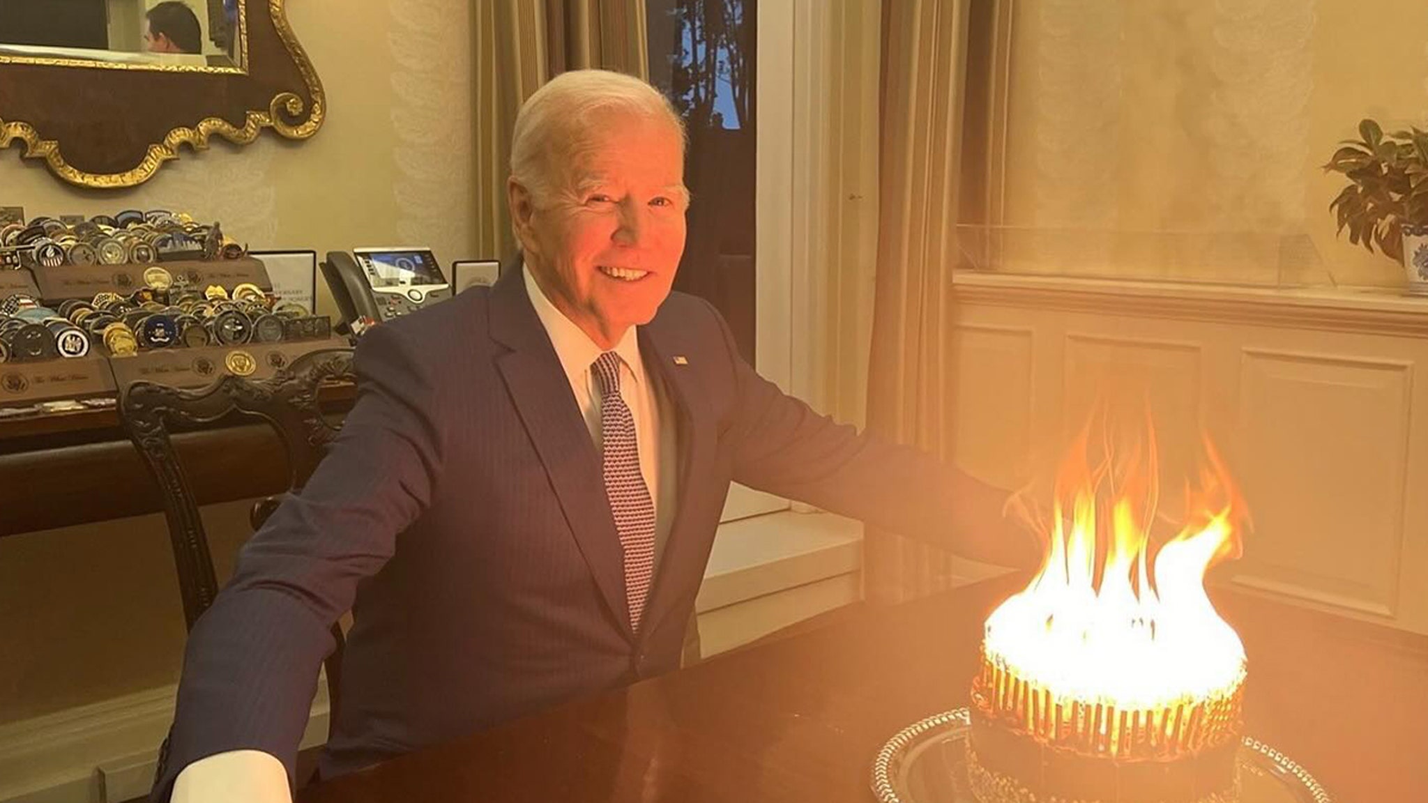 President Biden’s Fiery Birthday Cake Sparks Memes, Jokes Galore