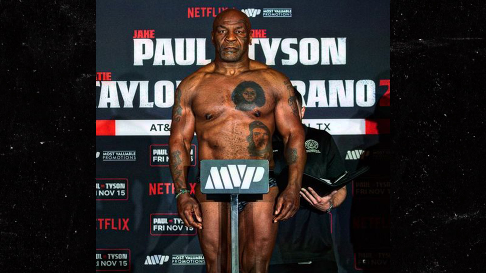 Mike Tyson Shows Off Ripped Body At Weigh-In For Jake Paul Fight