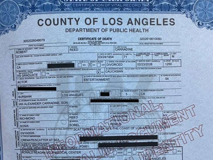 Lançamento da certidão de óbito de Robert Reed Carradine