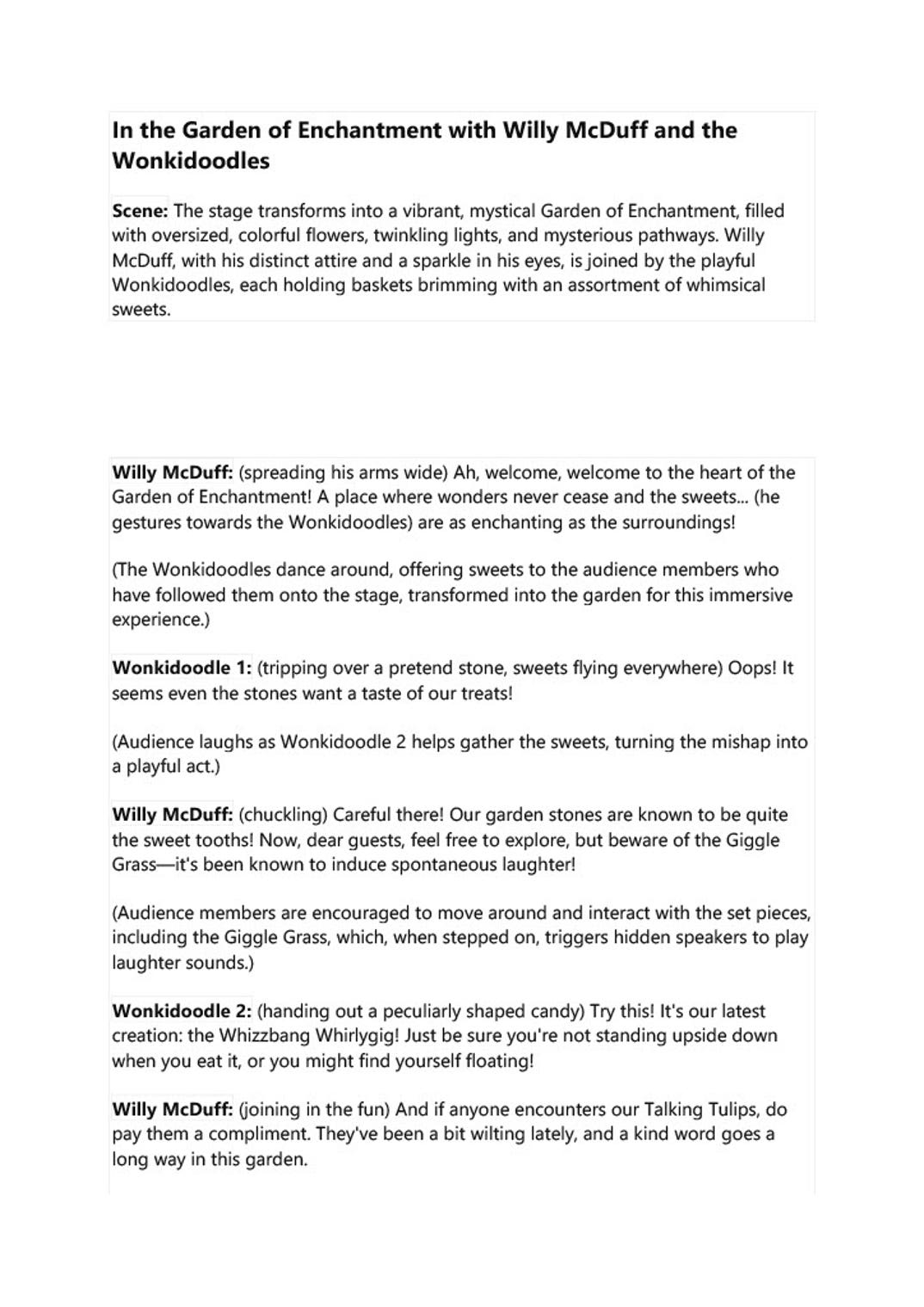 Willy Wonka Experience Script