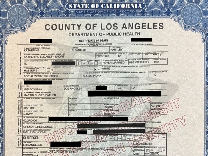 ক্যাথরিন - সংক্ষিপ্ত মৃত্যুর শংসাপত্র