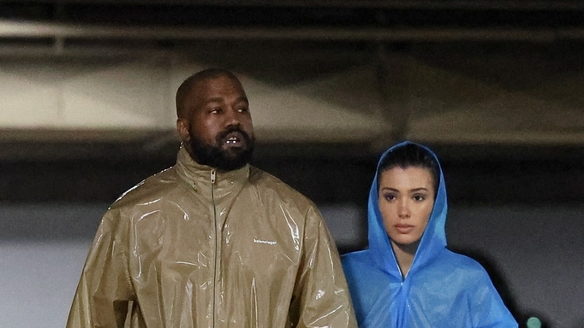 Kanye West & Bianca Censori -- Topless Under See-Through Raincoats