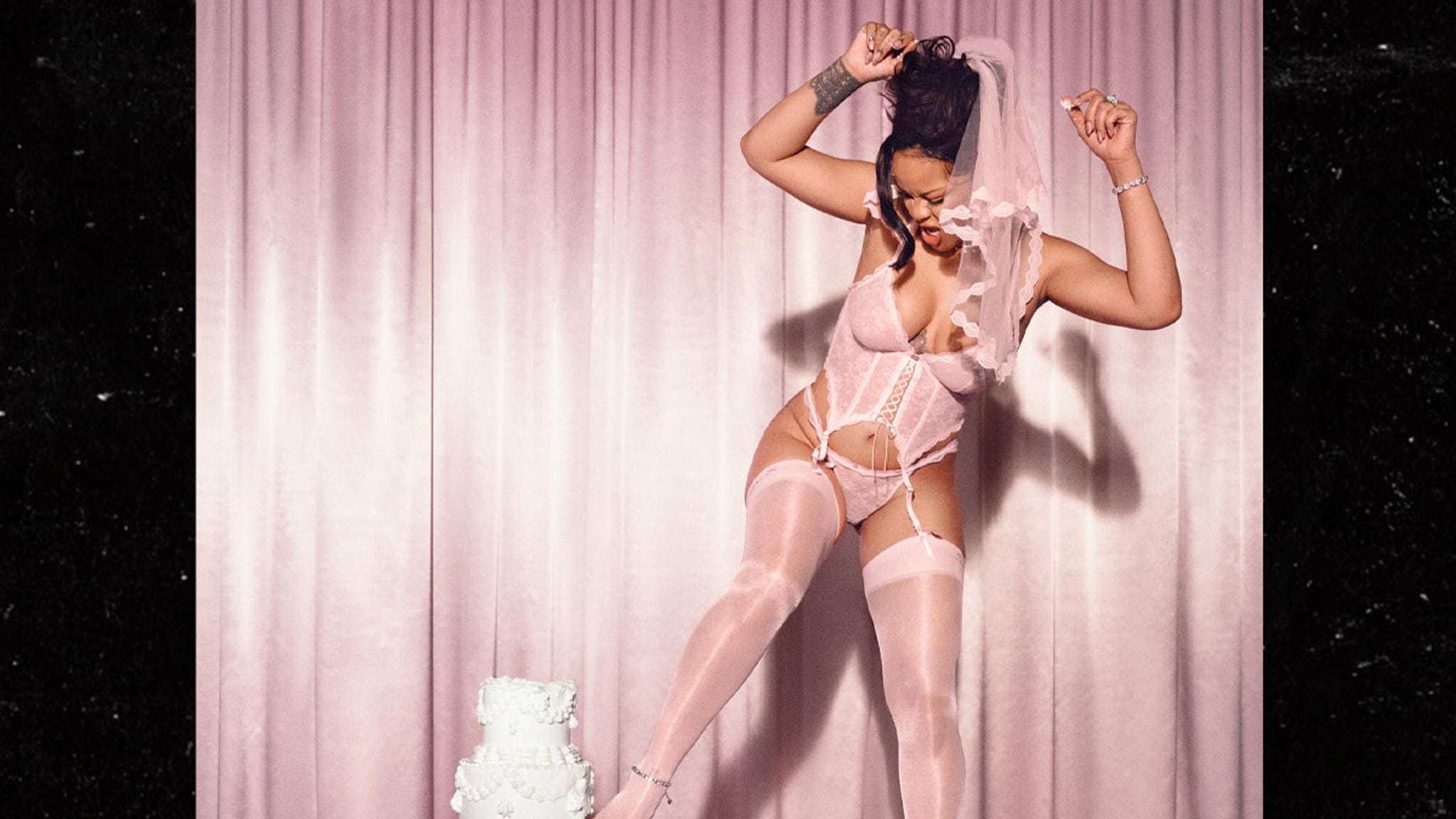 Rihanna Poses in Pink Lingerie for Her Savage X Fenty Bridal Collection