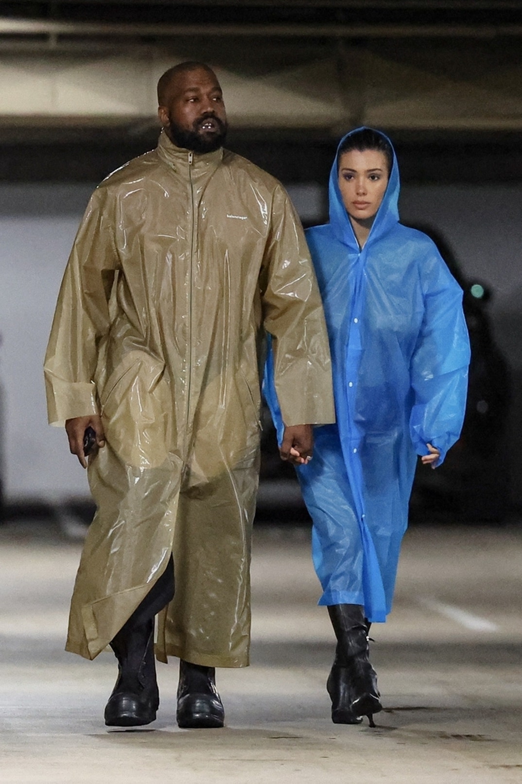 Kanye West & Bianca Censori -- Topless Under See-Through Raincoats