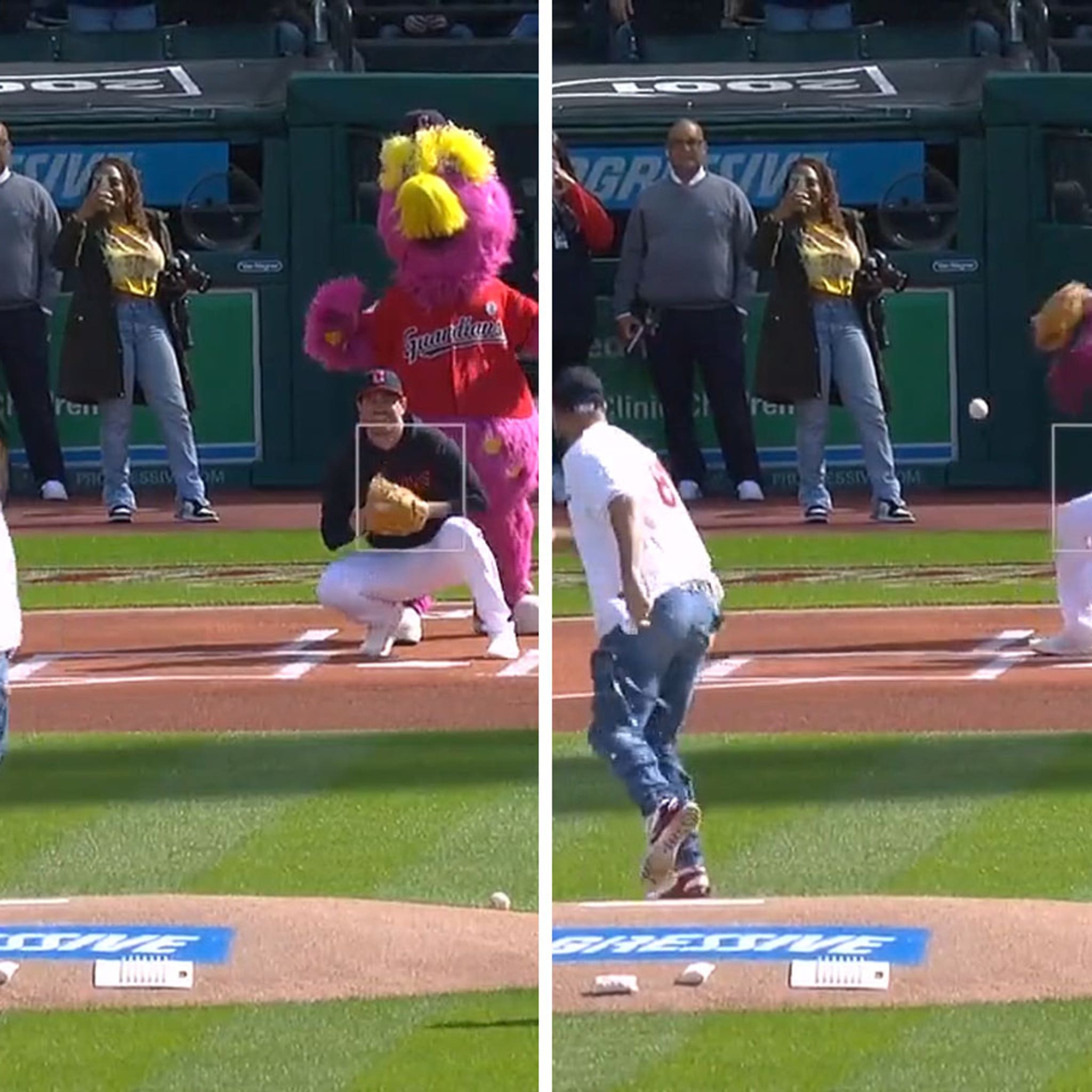 Travis Kelce: Super Bowl winner throws a comical first pitch at Guardians  game