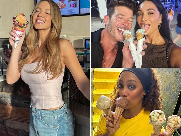 Celebrities eat ice cream
