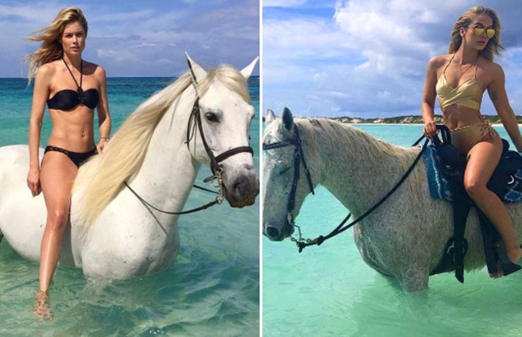 Doutzen Kroes (32) vs. Jasmine Sanders (25) Horseback babes!