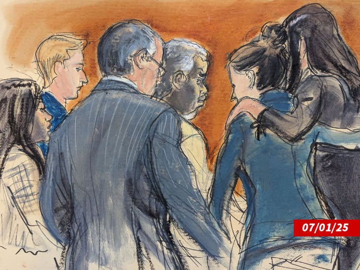 Diddy with attorneys court sketch Elizabeth Williams 2