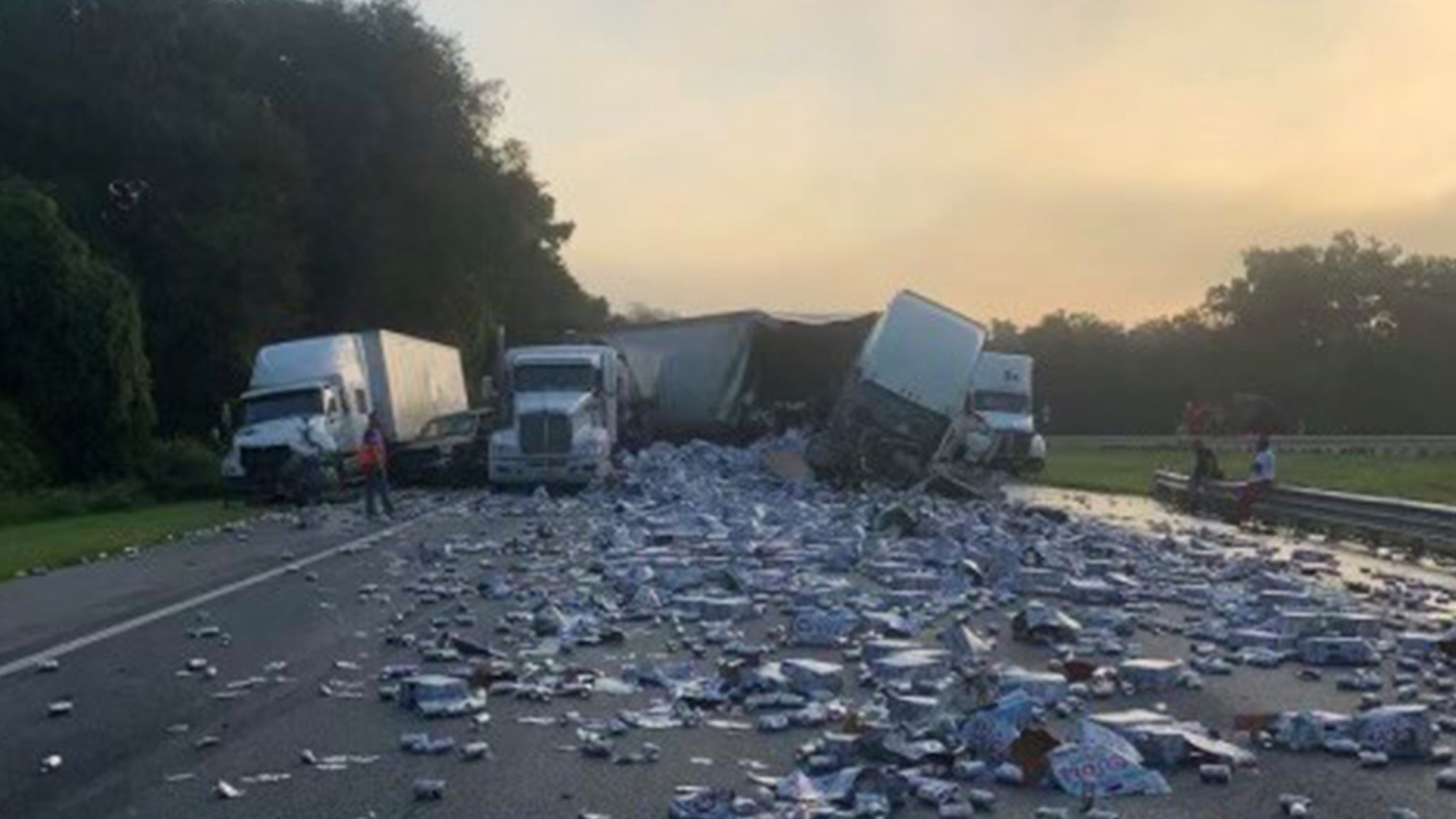 Coors Lights Cans Blanket FL Highway After Multi-Truck Crash