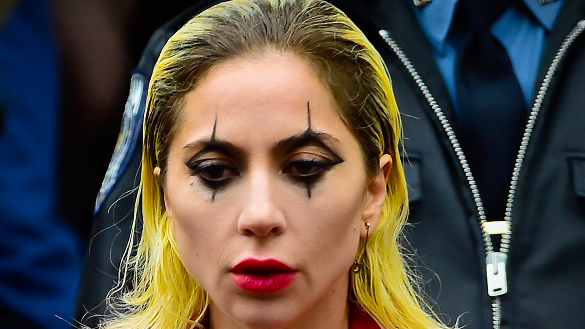 Lady Gaga in full costume and make-up as Harley Quinn in ‘Joker 2’.