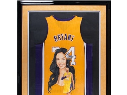 Kobe Bryant and Vanessa Bryant Dual Signed Hand Painted Los Angeles Lakers Jersey by Artist William Zavala In 39x52 Framed Display