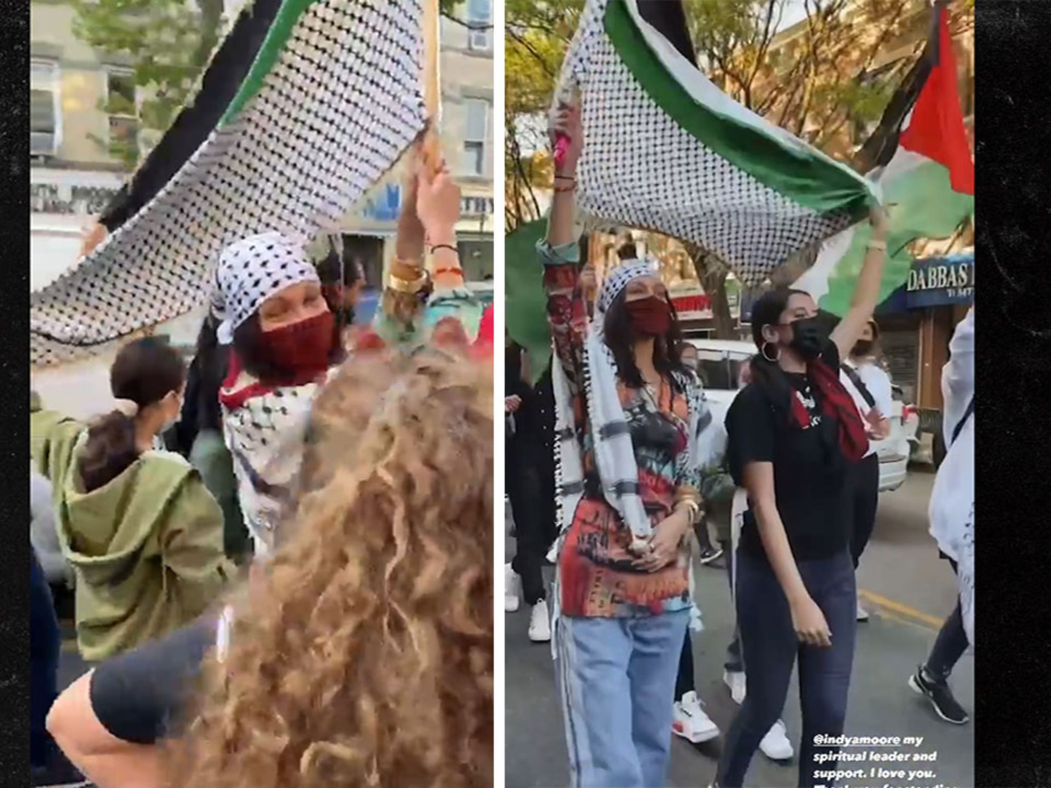 Gregory on X: Bella Hadid standing & demonstrating in #Brooklyn #NY  wearing her keffiyeh & proudly carrying aloft the Flag of her Homeland  of #Palestine in solidarity with all those under siege