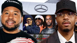 Akademiks laughing + Metro Boomin neutral + backdrop of Mercedes-Benz Stadium, with T.I., Young Dro, Roscoe Dash getty comp