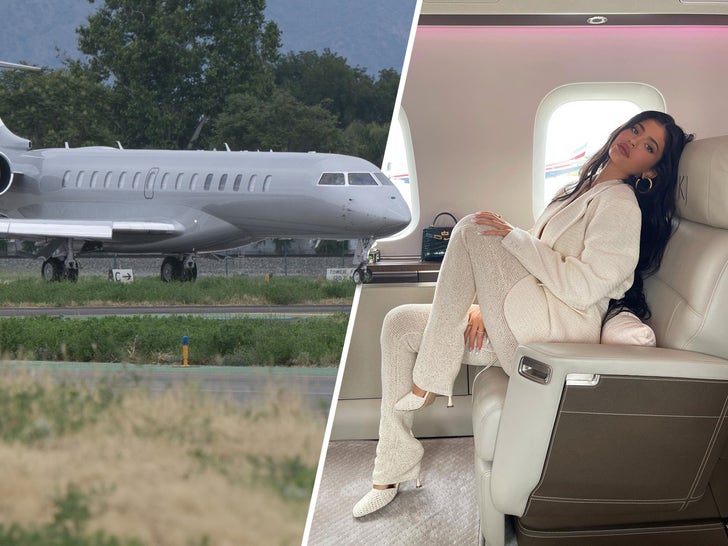 Kylie Jenner dropped $72 million on her private jet back in 2020 ... it's decked out with a master suite, closet, entertainment suite, two bathrooms and has her initials embroidered in the seats. Like her big sister, Kylie calls her jet "Kylie Air" ... and the in-flight menu includes salads and pastas plus cocktails and wine.