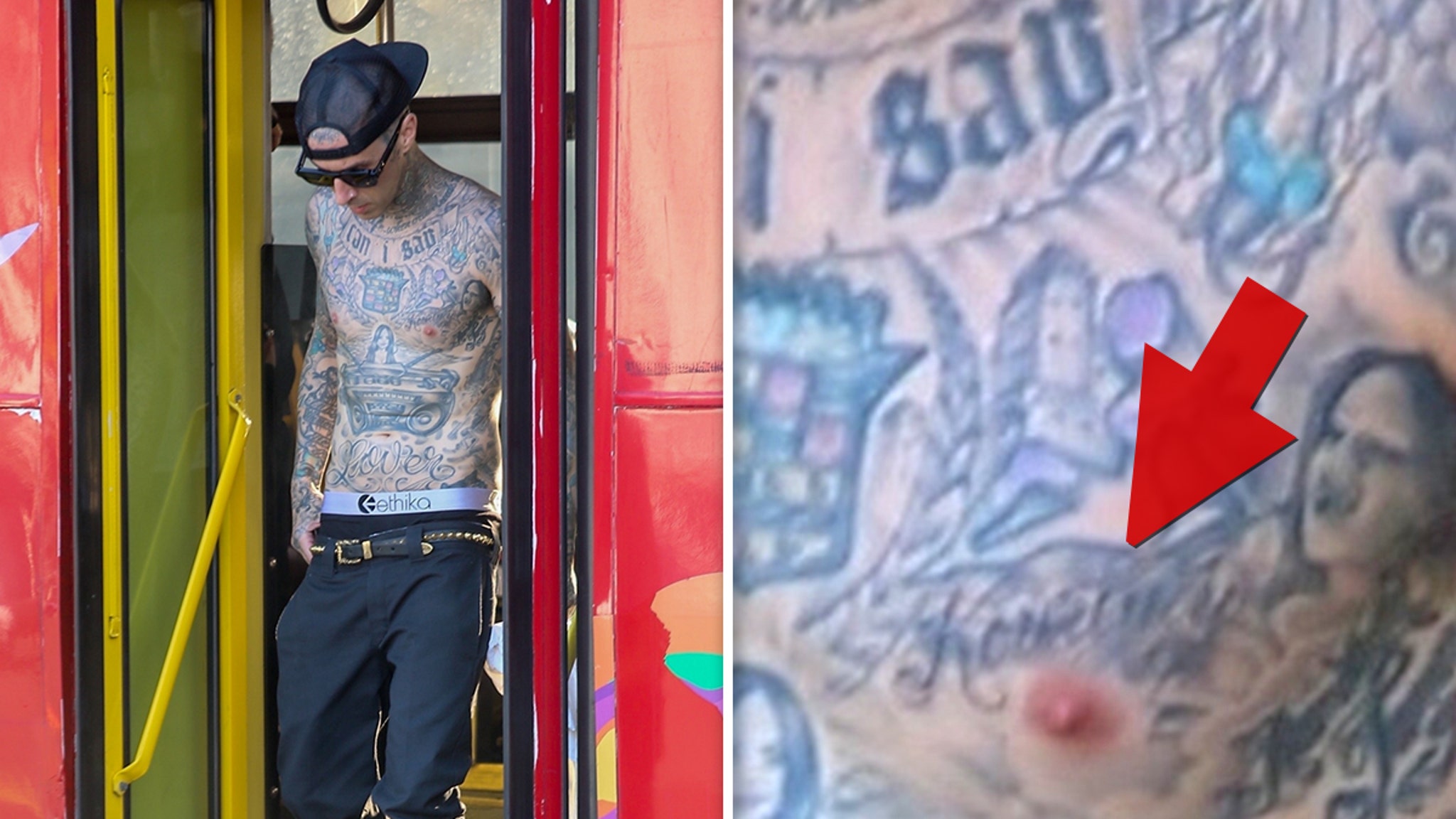 Travis Barker Gets Kourtney Kardashians Name Tattooed On His Chest