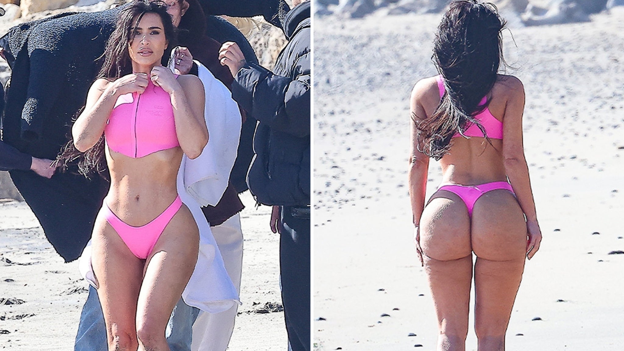 Kim Kardashian Wears a Pink Bikini for a Beach Photo Shoot