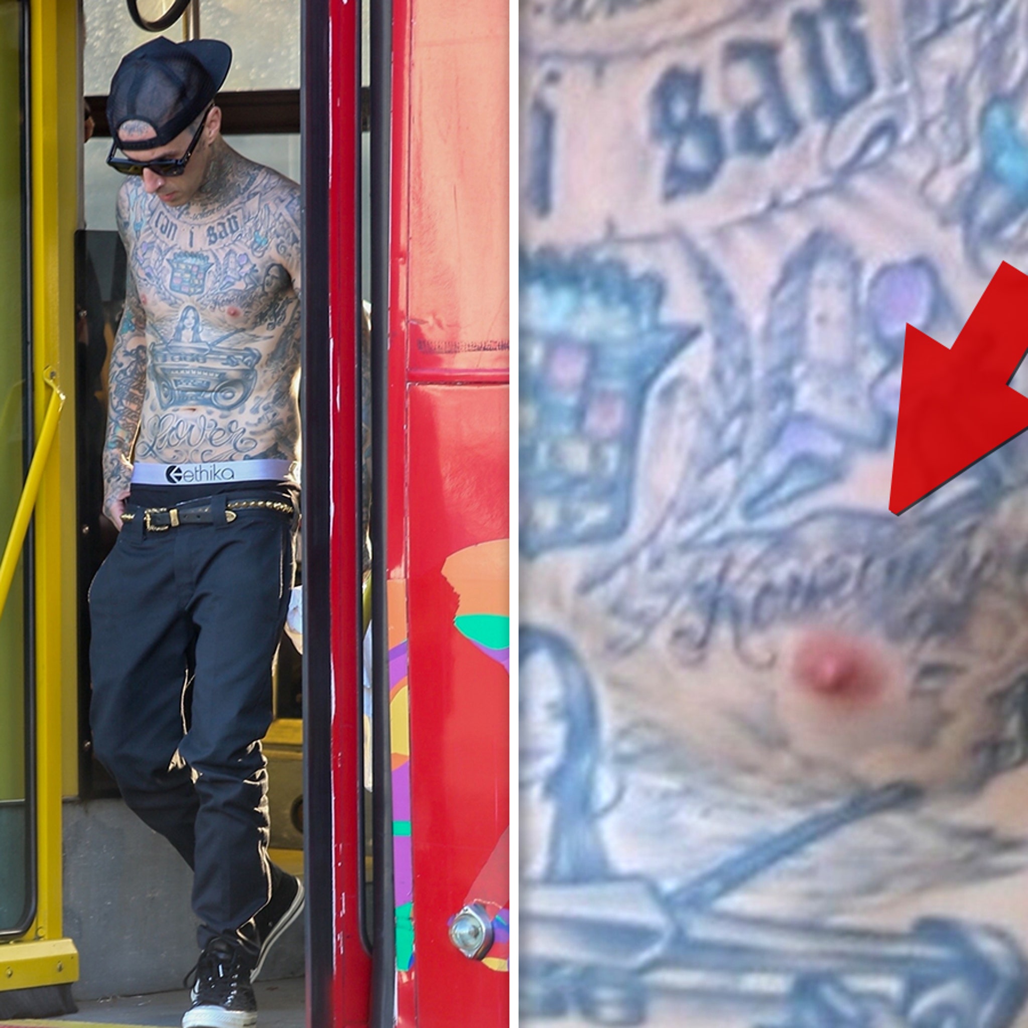 Why Fans Are Convinced Travis Barker Got a Tattoo of Kourtney's Eyes