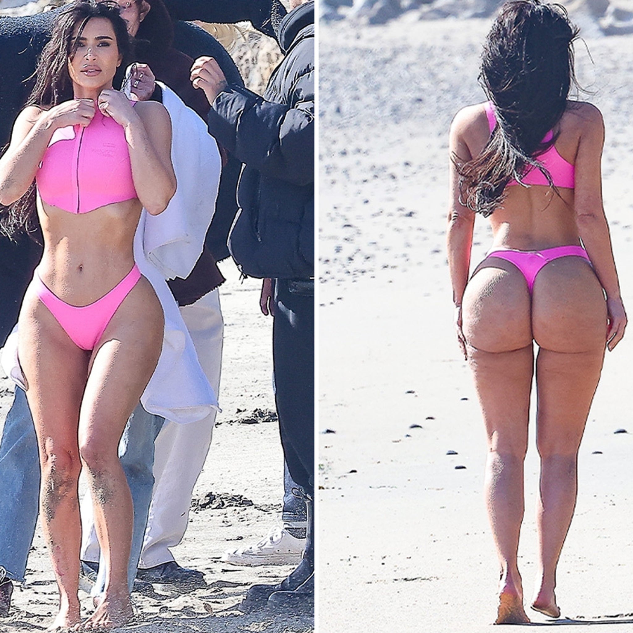 middelen passage Oranje Kim Kardashian Wears Pink Bikini for Beach Photo Shoot