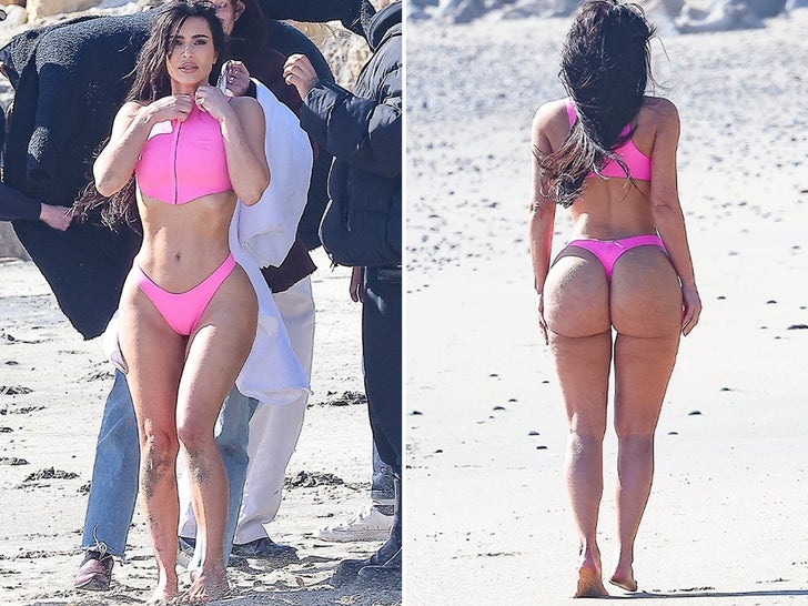 Kim Kardashian Wears Pink Bikini For Beach Photoshoot