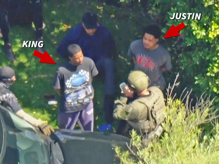King and Justin Combs in handcuffs standing with federal agents.