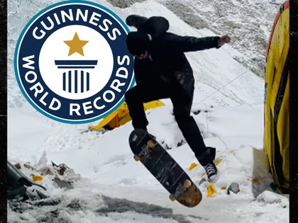 Darby Allin doing a kickflip and the Gusiness Book of Worlds instagram comp