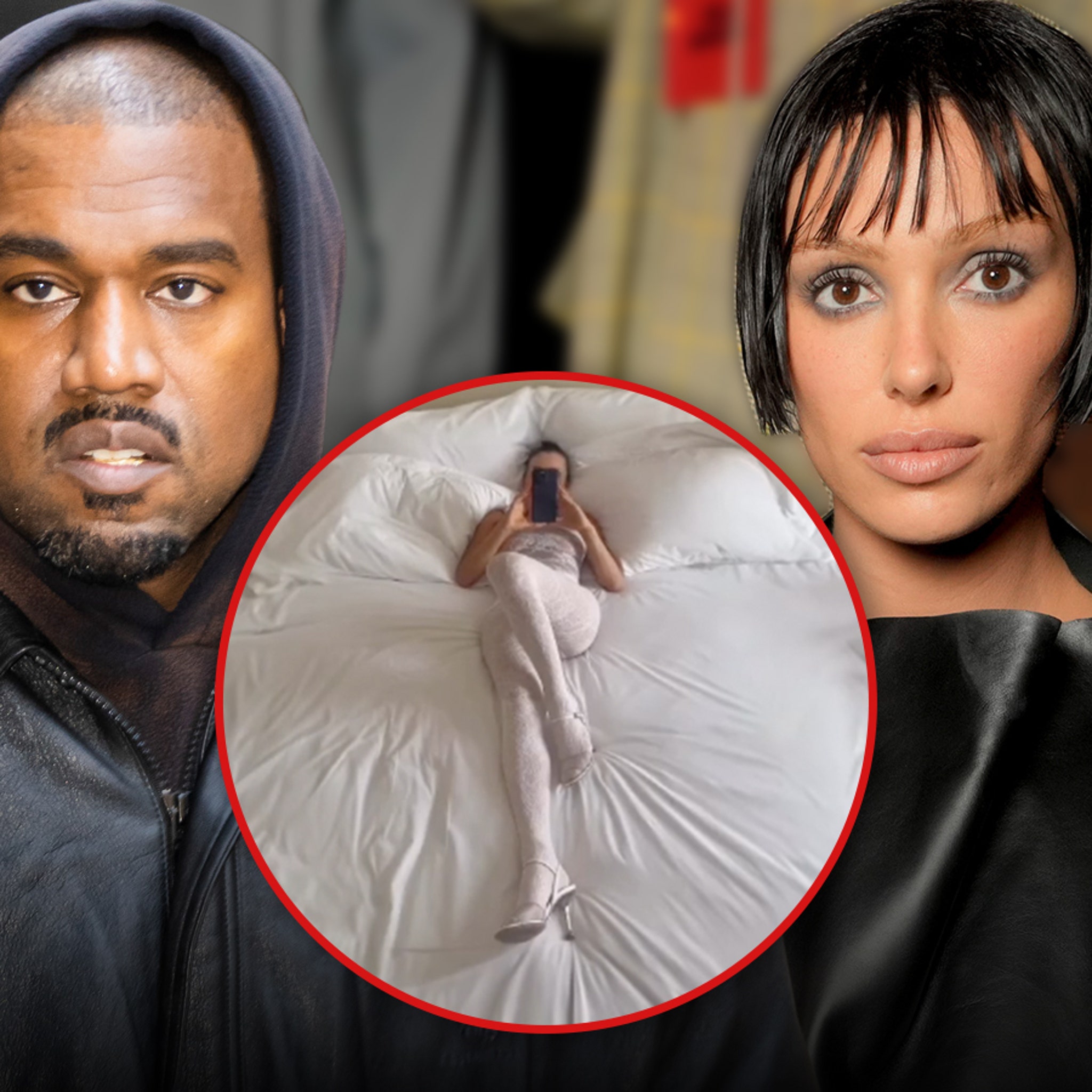 Kanye West Films Bianca Censori Laid Out in Giant Bed with Sexy Outfit