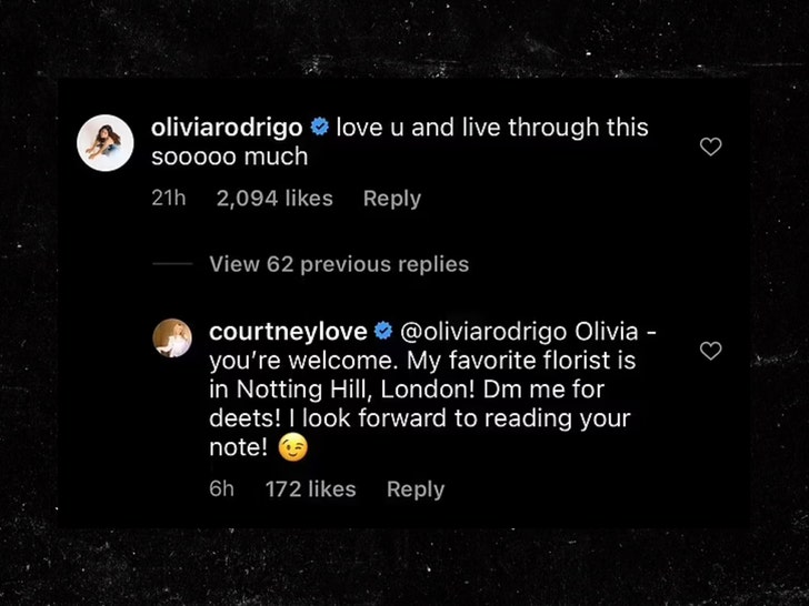 Courtney Love and Olivia Rodrigo Instagram comments