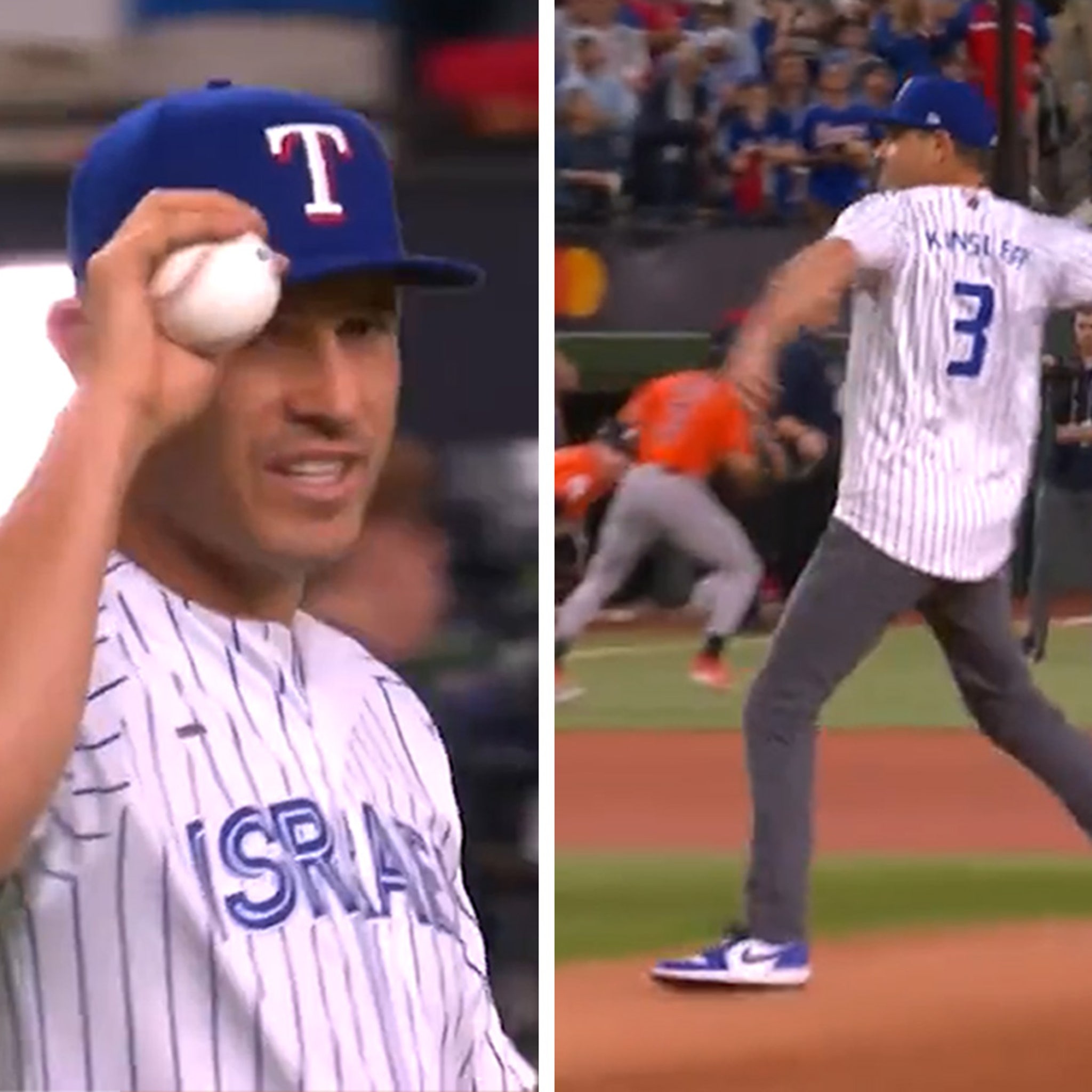 Texas Rangers great Ian Kinsler throws out first pitch wearing Team Israel  jersey