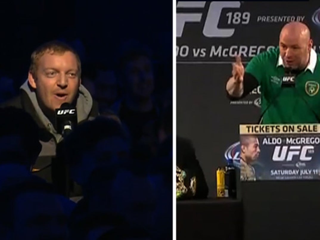 UFC 189 Presser -- Drunk Irish Guy Takes Mic  Trash Talks Jose Aldo