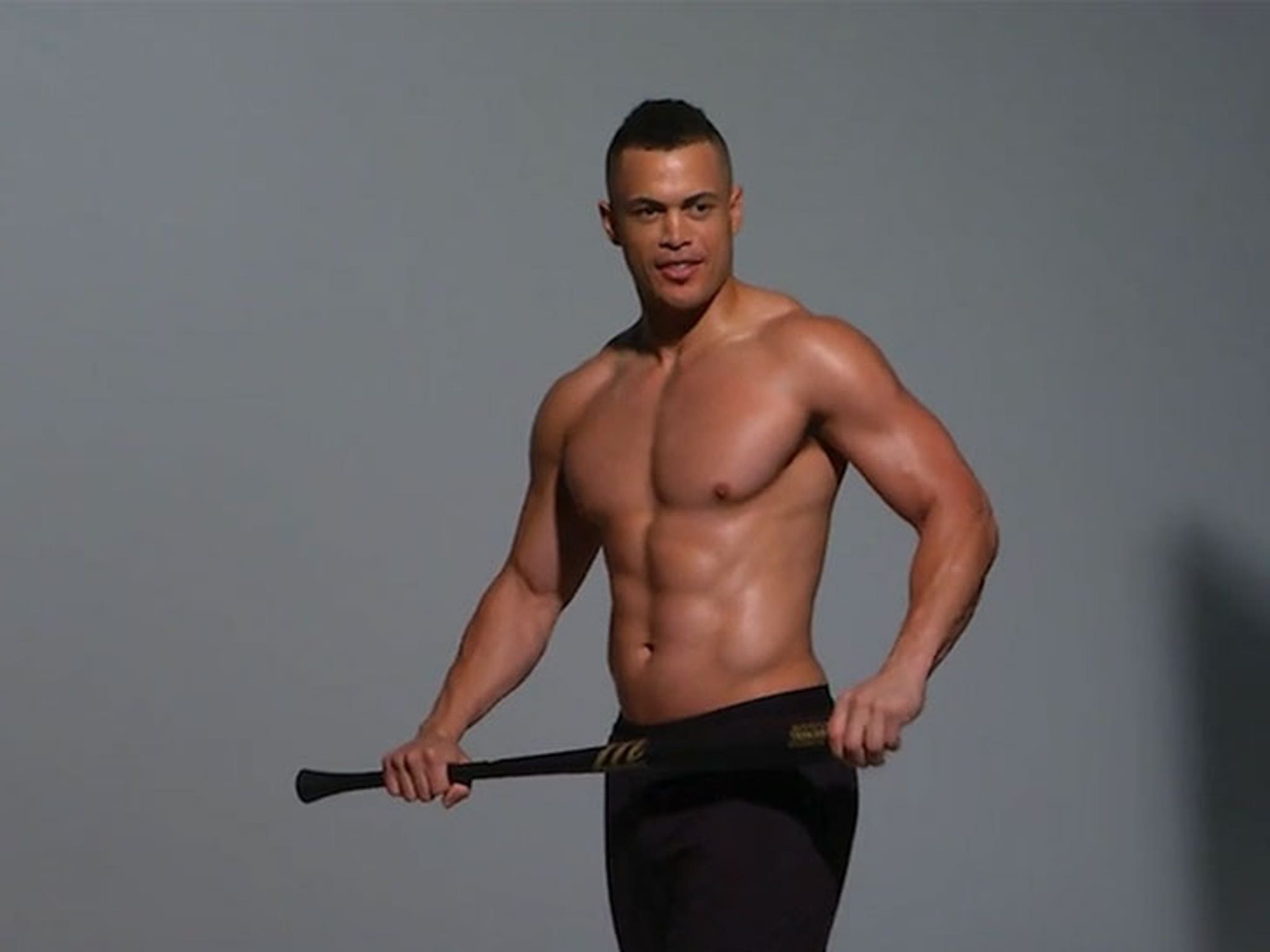 Giancarlo Stanton Greased Up and Topless, Say Cheese!