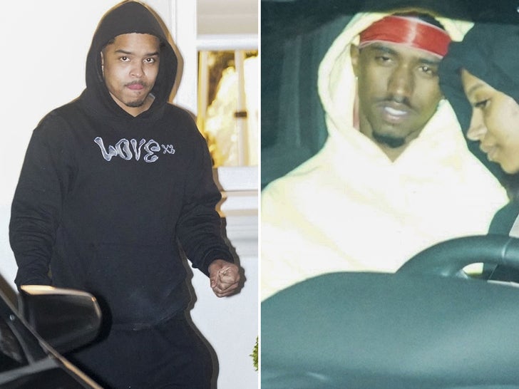 Diddy's Sons Justin & King Combs Leave His L.A. Mansion At Night After Raid