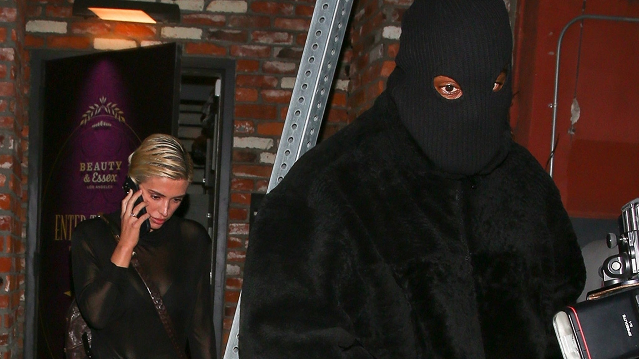Enjoying a date night with his wife Bianca Sensory, Kanye West covered the entire face