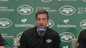 Aaron Rodgers Arrives At New York Jets Facility, Meets With Media