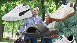 Couple Walking Through The Park Surrounded By Puma Sneakers On Sale On Amazon