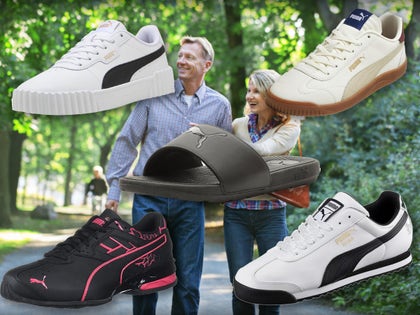 Couple Walking Through The Park Surrounded By Puma Sneakers On Sale On Amazon