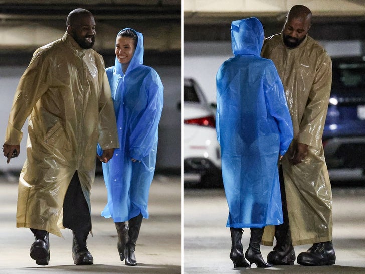 Kanye West & Bianca Censori -- Topless Under See-Through Raincoats