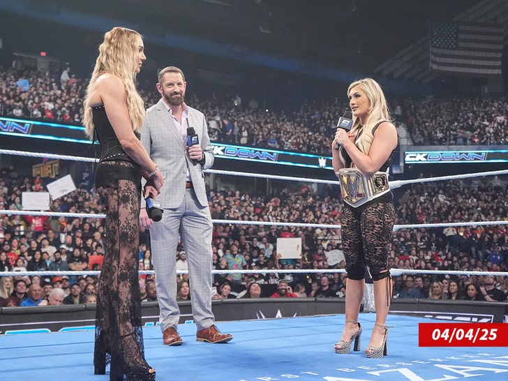 Charlotte Flair and Tiffany Stratton speak during SmackDown getty