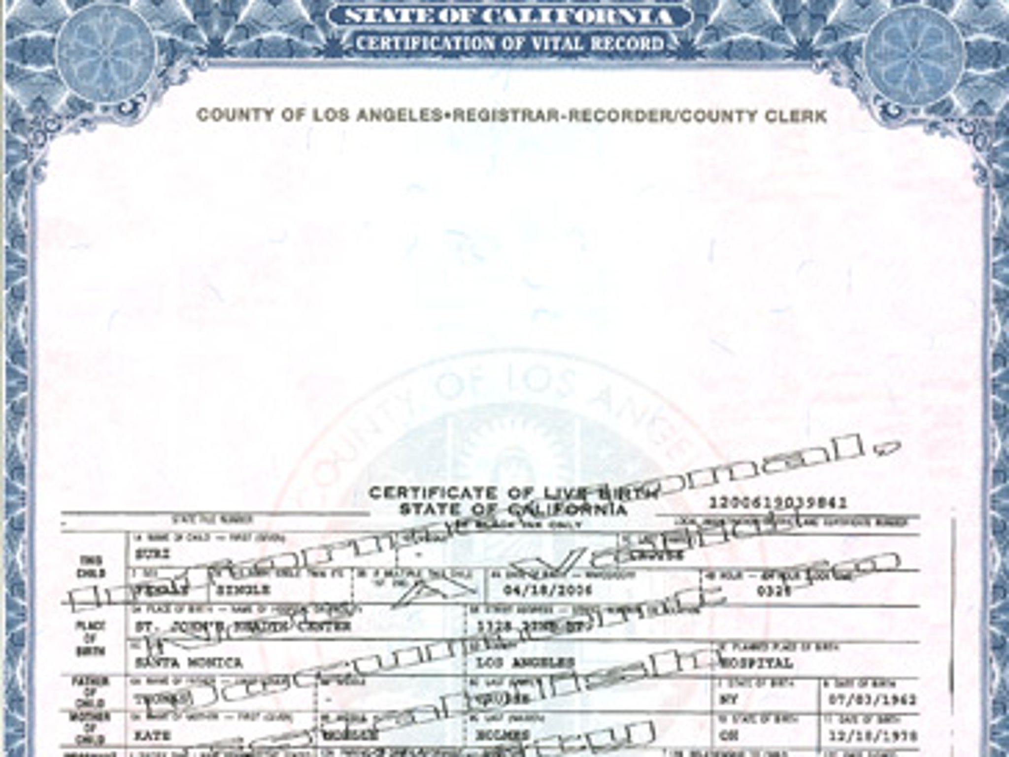 EXCLUSIVE Suri Cruise Birth Certificate