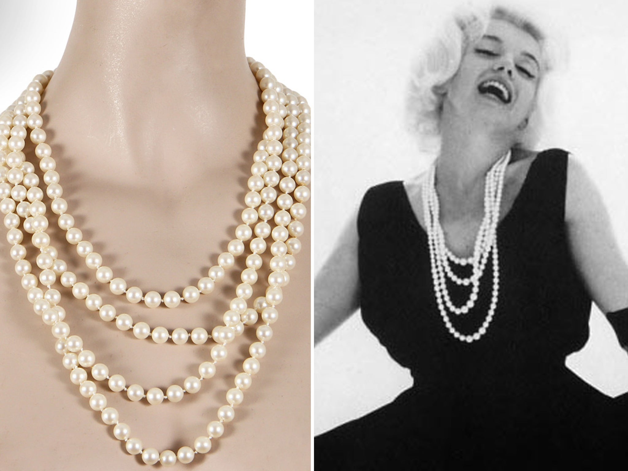 Marilyn Monroe 8Inch x 10Inch Photo Some Like It Hot The Seven Year Itch  Gentlemen Prefer Blondes Head Shot Dangling Beaded Necklace Across Face kn  at Amazon's Entertainment Collectibles Store
